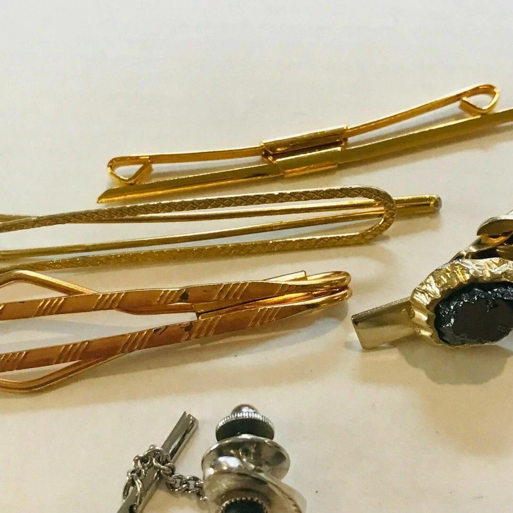 Lot‎ Set cufflinks Tie Bars Gold Silver Tone Tie Tack Chain Clip